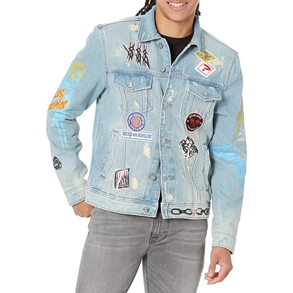 New GUESS Men’s Graffiti Dillon Denim Jacket SZ XS - Picture 2 of 12